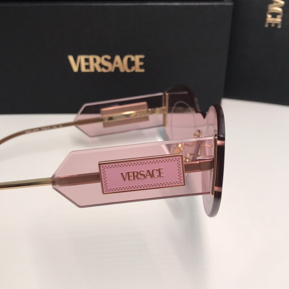 New Versace™ VE2276 Damier Women’s Sunglasses – Rimless Pink Metal main image 5
